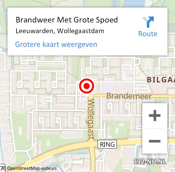 Locatie op kaart van de 112 melding: Brandweer Met Grote Spoed Naar Leeuwarden, Wollegaastdam op 29 augustus 2023 23:40