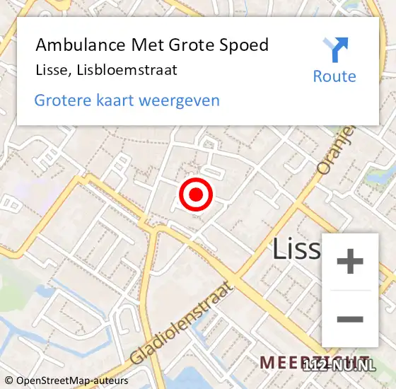 Locatie op kaart van de 112 melding: Ambulance Met Grote Spoed Naar Lisse, Lisbloemstraat op 29 augustus 2023 23:50