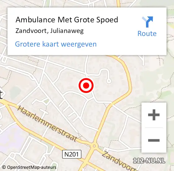 Locatie op kaart van de 112 melding: Ambulance Met Grote Spoed Naar Zandvoort, Julianaweg op 30 augustus 2023 00:23