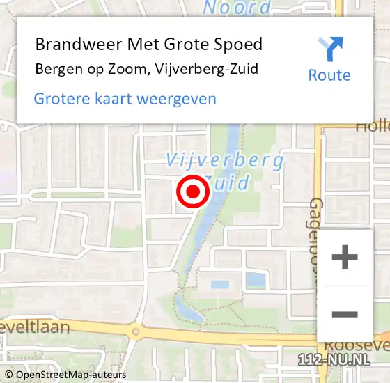 Locatie op kaart van de 112 melding: Brandweer Met Grote Spoed Naar Bergen op Zoom, Vijverberg-Zuid op 30 augustus 2023 01:11