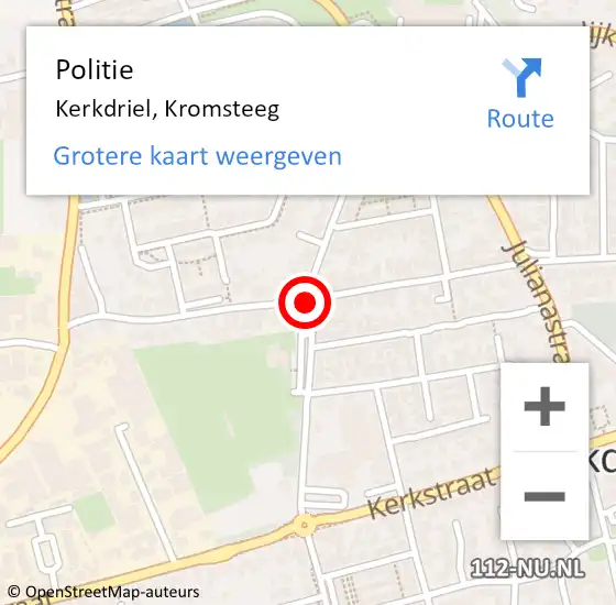 Locatie op kaart van de 112 melding: Politie Kerkdriel, Kromsteeg op 6 september 2014 11:40