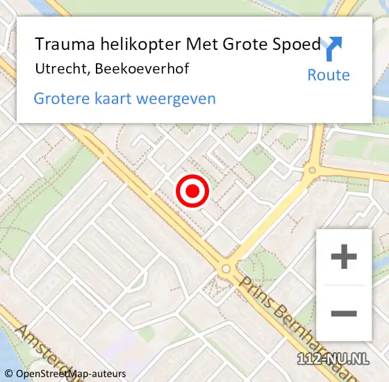 Locatie op kaart van de 112 melding: Trauma helikopter Met Grote Spoed Naar Utrecht, Beekoeverhof op 30 augustus 2023 07:07