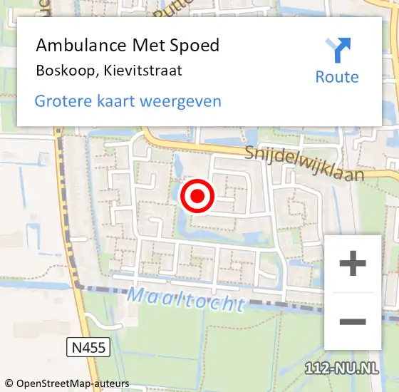 Locatie op kaart van de 112 melding: Ambulance Met Spoed Naar Boskoop, Kievitstraat op 30 augustus 2023 07:09