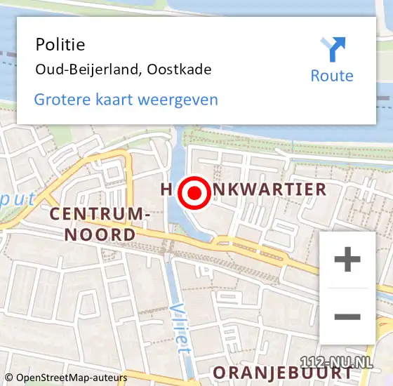 Locatie op kaart van de 112 melding: Politie Oud-Beijerland, Oostkade op 30 augustus 2023 07:24