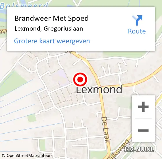 Locatie op kaart van de 112 melding: Brandweer Met Spoed Naar Lexmond, Gregoriuslaan op 30 augustus 2023 07:25