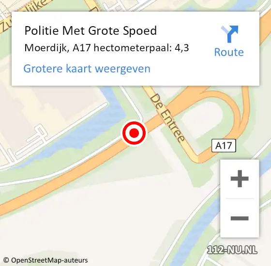 Locatie op kaart van de 112 melding: Politie Met Grote Spoed Naar Moerdijk, A17 hectometerpaal: 4,3 op 30 augustus 2023 07:31