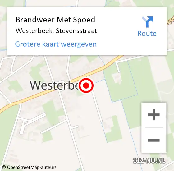 Locatie op kaart van de 112 melding: Brandweer Met Spoed Naar Westerbeek, Stevensstraat op 30 augustus 2023 08:12