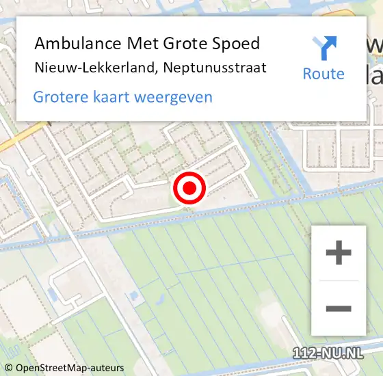 Locatie op kaart van de 112 melding: Ambulance Met Grote Spoed Naar Nieuw-Lekkerland, Neptunusstraat op 30 augustus 2023 08:26