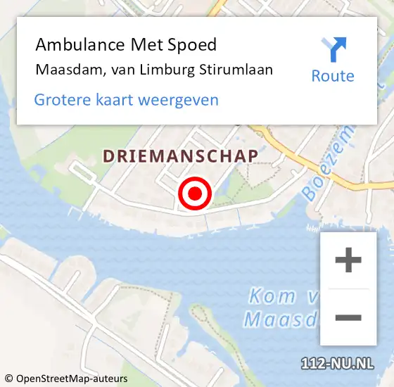 Locatie op kaart van de 112 melding: Ambulance Met Spoed Naar Maasdam, van Limburg Stirumlaan op 30 augustus 2023 08:30