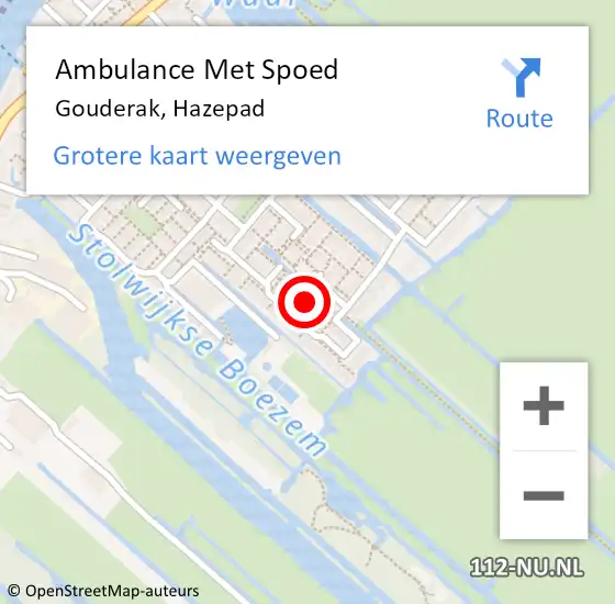 Locatie op kaart van de 112 melding: Ambulance Met Spoed Naar Gouderak, Hazepad op 30 augustus 2023 08:48