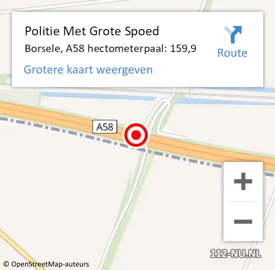 Locatie op kaart van de 112 melding: Politie Met Grote Spoed Naar Borsele, A58 hectometerpaal: 159,9 op 30 augustus 2023 08:52