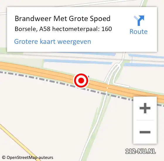 Locatie op kaart van de 112 melding: Brandweer Met Grote Spoed Naar Borsele, A58 hectometerpaal: 160 op 30 augustus 2023 08:53