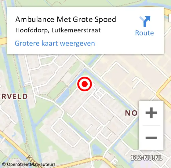 Locatie op kaart van de 112 melding: Ambulance Met Grote Spoed Naar Hoofddorp, Lutkemeerstraat op 30 augustus 2023 09:18