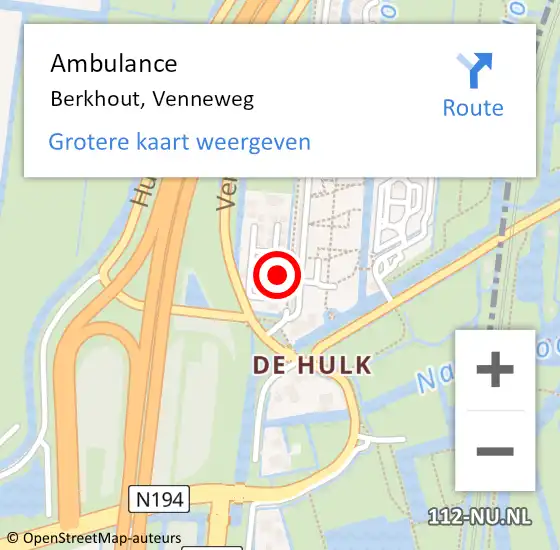 Locatie op kaart van de 112 melding: Ambulance Berkhout, Venneweg op 30 augustus 2023 09:55