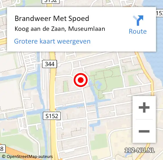 Locatie op kaart van de 112 melding: Brandweer Met Spoed Naar Koog aan de Zaan, Museumlaan op 30 augustus 2023 10:07