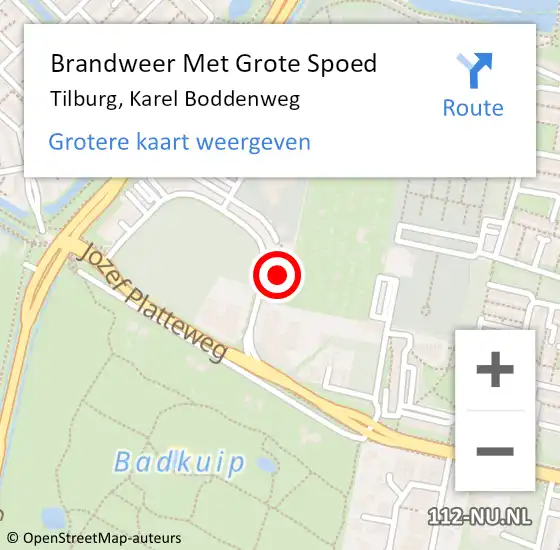 Locatie op kaart van de 112 melding: Brandweer Met Grote Spoed Naar Tilburg, Karel Boddenweg op 30 augustus 2023 10:15