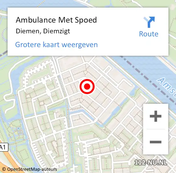 Locatie op kaart van de 112 melding: Ambulance Met Spoed Naar Diemen, Diemzigt op 30 augustus 2023 10:34