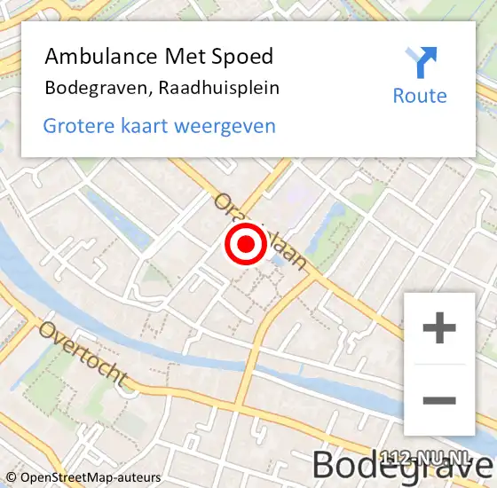 Locatie op kaart van de 112 melding: Ambulance Met Spoed Naar Bodegraven, Raadhuisplein op 30 augustus 2023 11:53