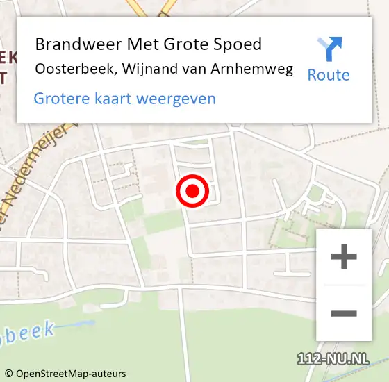 Locatie op kaart van de 112 melding: Brandweer Met Grote Spoed Naar Oosterbeek, Wijnand van Arnhemweg op 30 augustus 2023 12:17