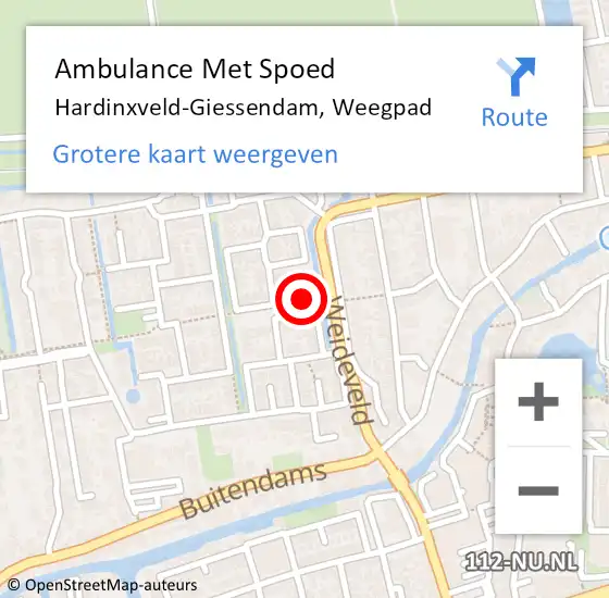 Locatie op kaart van de 112 melding: Ambulance Met Spoed Naar Hardinxveld-Giessendam, Weegpad op 30 augustus 2023 12:40