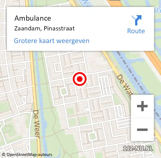 Locatie op kaart van de 112 melding: Ambulance Zaandam, Pinasstraat op 30 augustus 2023 12:41