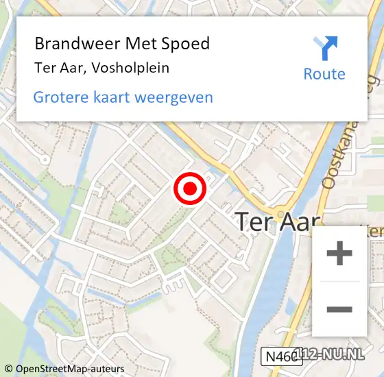 Locatie op kaart van de 112 melding: Brandweer Met Spoed Naar Ter Aar, Vosholplein op 30 augustus 2023 12:45