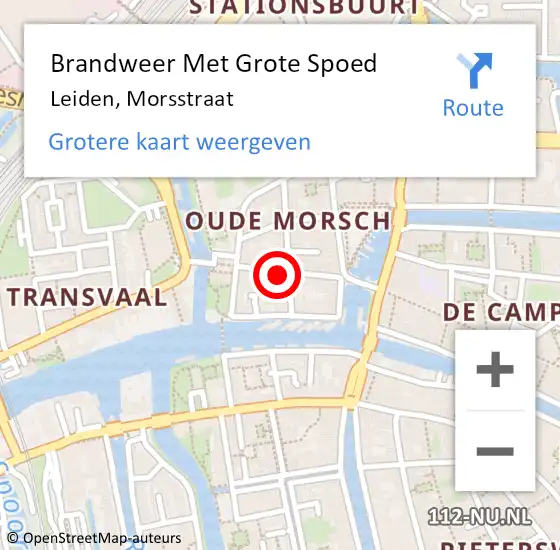 Locatie op kaart van de 112 melding: Brandweer Met Grote Spoed Naar Leiden, Morsstraat op 30 augustus 2023 12:46