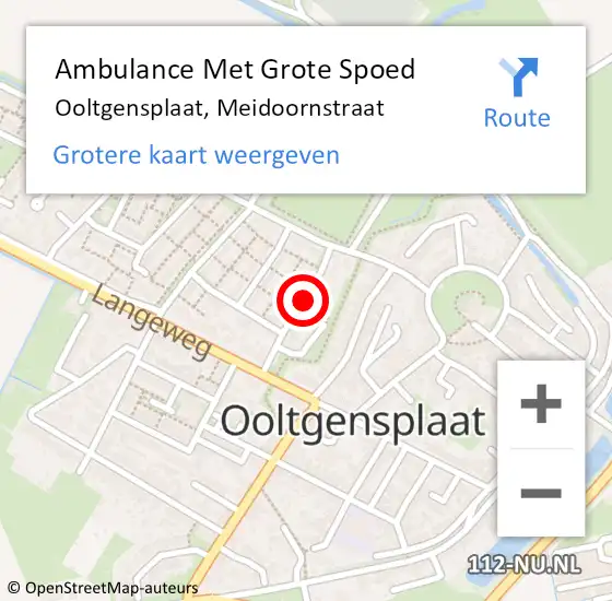 Locatie op kaart van de 112 melding: Ambulance Met Grote Spoed Naar Ooltgensplaat, Meidoornstraat op 30 augustus 2023 12:47