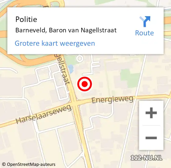 Locatie op kaart van de 112 melding: Politie Barneveld, Baron van Nagellstraat op 30 augustus 2023 12:48