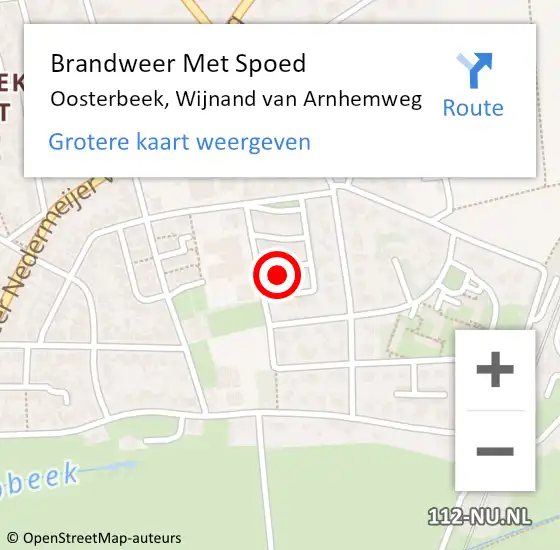 Locatie op kaart van de 112 melding: Brandweer Met Spoed Naar Oosterbeek, Wijnand van Arnhemweg op 30 augustus 2023 12:58