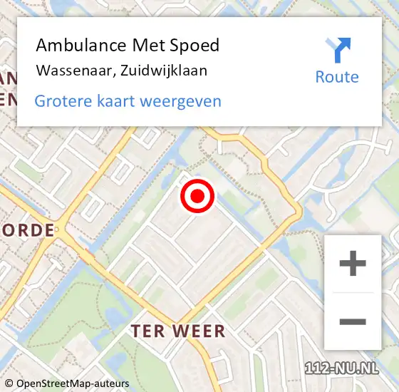 Locatie op kaart van de 112 melding: Ambulance Met Spoed Naar Wassenaar, Zuidwijklaan op 30 augustus 2023 13:10