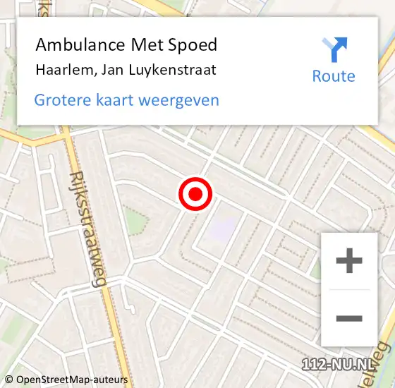 Locatie op kaart van de 112 melding: Ambulance Met Spoed Naar Haarlem, Jan Luykenstraat op 30 augustus 2023 14:36