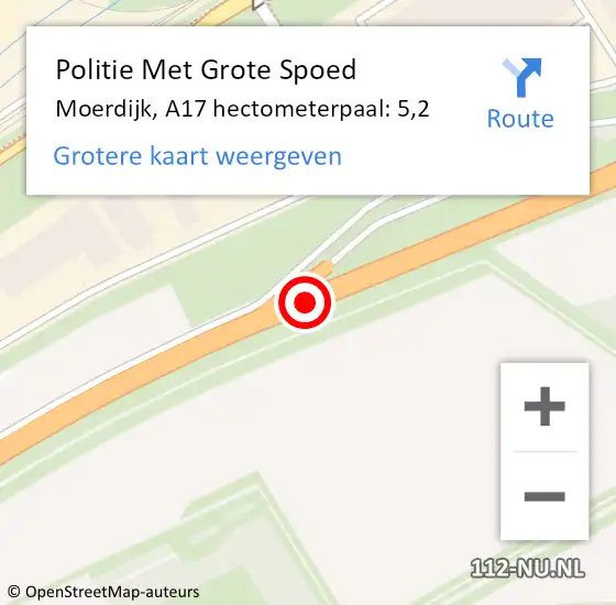 Locatie op kaart van de 112 melding: Politie Met Grote Spoed Naar Moerdijk, A17 hectometerpaal: 5,2 op 30 augustus 2023 14:51