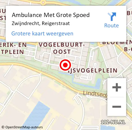 Locatie op kaart van de 112 melding: Ambulance Met Grote Spoed Naar Zwijndrecht, Reigerstraat op 30 augustus 2023 14:55