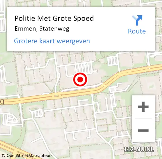 Locatie op kaart van de 112 melding: Politie Met Grote Spoed Naar Emmen, Statenweg op 30 augustus 2023 15:20