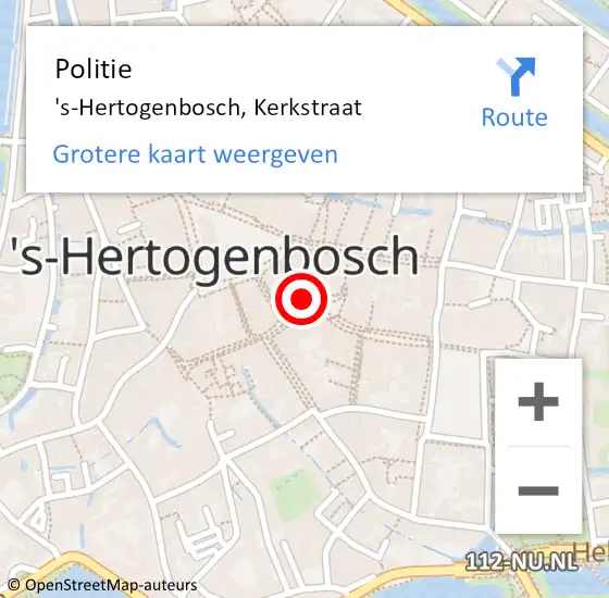 Locatie op kaart van de 112 melding: Politie 's-Hertogenbosch, Kerkstraat op 30 augustus 2023 15:21