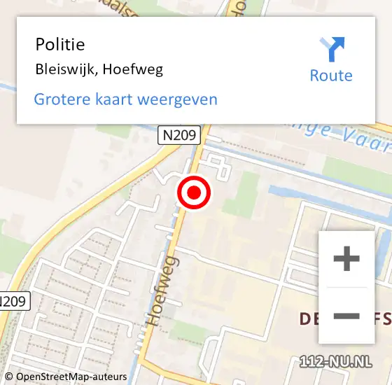 Locatie op kaart van de 112 melding: Politie Bleiswijk, Hoefweg op 30 augustus 2023 15:30