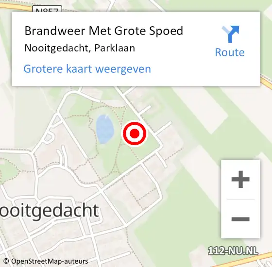 Locatie op kaart van de 112 melding: Brandweer Met Grote Spoed Naar Nooitgedacht, Parklaan op 30 augustus 2023 15:35