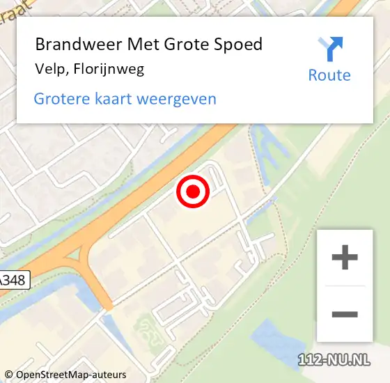 Locatie op kaart van de 112 melding: Brandweer Met Grote Spoed Naar Velp, Florijnweg op 30 augustus 2023 15:36