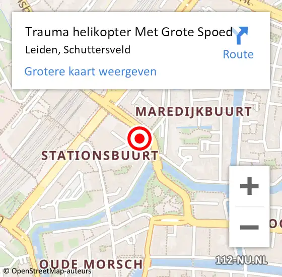 Locatie op kaart van de 112 melding: Trauma helikopter Met Grote Spoed Naar Leiden, Schuttersveld op 30 augustus 2023 15:44