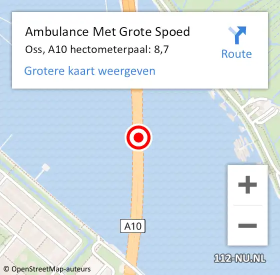 Locatie op kaart van de 112 melding: Ambulance Met Grote Spoed Naar Oss, A10 hectometerpaal: 8,7 op 30 augustus 2023 16:01