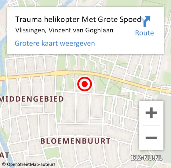 Locatie op kaart van de 112 melding: Trauma helikopter Met Grote Spoed Naar Vlissingen, Vincent van Goghlaan op 30 augustus 2023 16:09