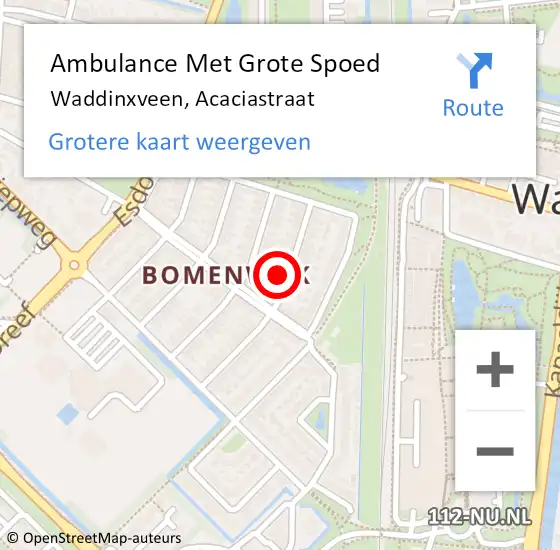 Locatie op kaart van de 112 melding: Ambulance Met Grote Spoed Naar Waddinxveen, Acaciastraat op 30 augustus 2023 16:27