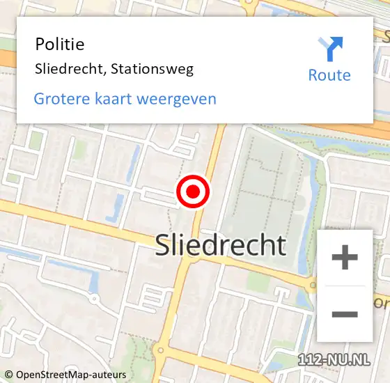 Locatie op kaart van de 112 melding: Politie Sliedrecht, Stationsweg op 30 augustus 2023 16:35