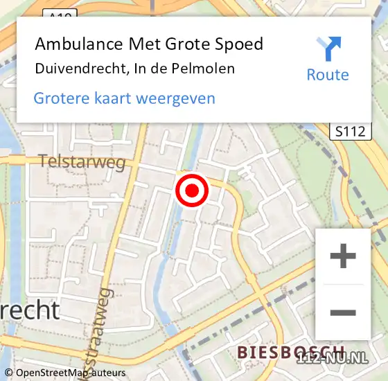 Locatie op kaart van de 112 melding: Ambulance Met Grote Spoed Naar Duivendrecht, In de Pelmolen op 30 augustus 2023 16:46