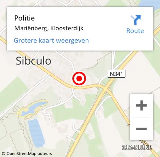 Locatie op kaart van de 112 melding: Politie Mariënberg, Kloosterdijk op 30 augustus 2023 16:51
