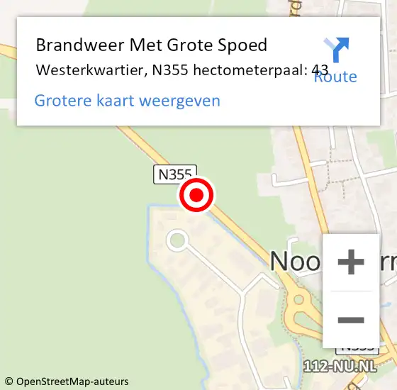 Locatie op kaart van de 112 melding: Brandweer Met Grote Spoed Naar Westerkwartier, N355 hectometerpaal: 43 op 30 augustus 2023 17:10