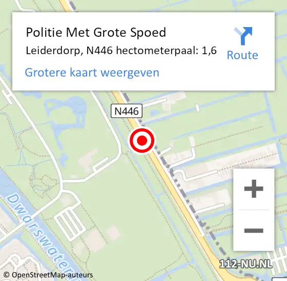 Locatie op kaart van de 112 melding: Politie Met Grote Spoed Naar Leiderdorp, N446 hectometerpaal: 1,6 op 30 augustus 2023 17:13