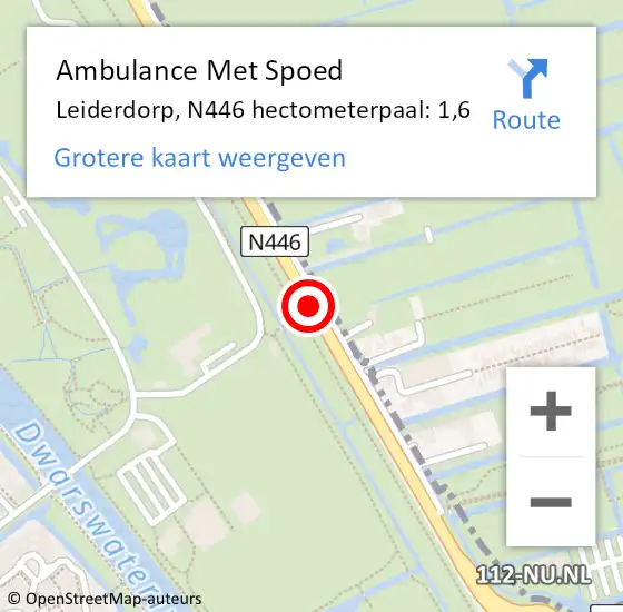 Locatie op kaart van de 112 melding: Ambulance Met Spoed Naar Leiderdorp, N446 hectometerpaal: 1,6 op 30 augustus 2023 17:15