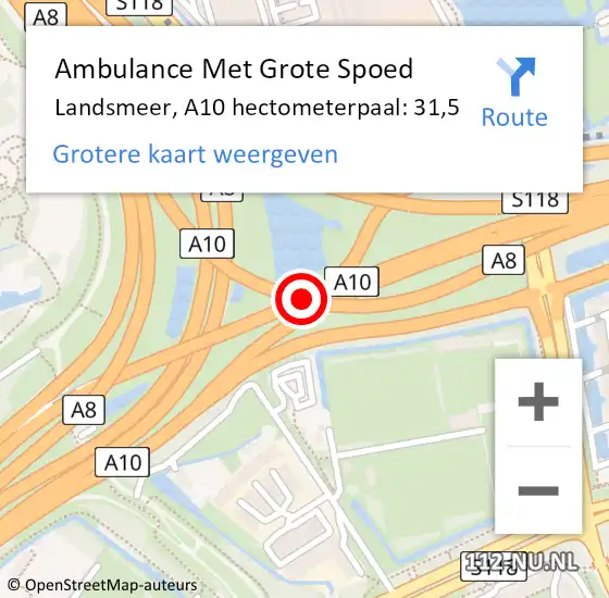 Locatie op kaart van de 112 melding: Ambulance Met Grote Spoed Naar Landsmeer, A10 hectometerpaal: 31,5 op 30 augustus 2023 17:16